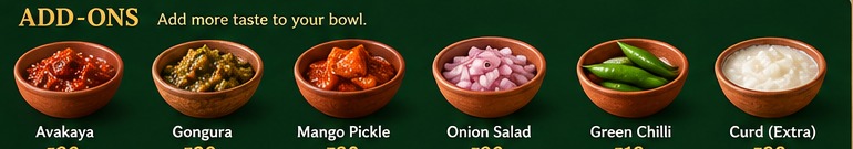 Traditional pickle and Chaddannam accompaniments